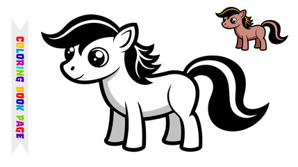 Cute cartoon pony coloring book page for children
