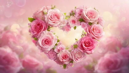 Obraz na płótnie Canvas Rose Flowers Heart Over pink. Valentine. Love 