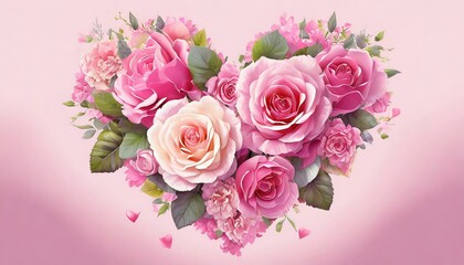 Rose Flowers Heart Over pink. Valentine. Love