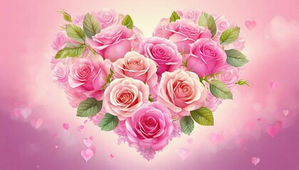Rose Flowers Heart Over pink. Valentine. Love 