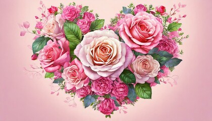Rose Flowers Heart Over pink. Valentine. Love