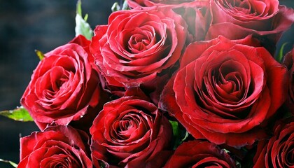  Beautiful red roses flowers as background. Womans day and valentines day concept banner.