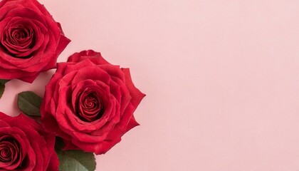 Banner with red rose flower texture. Pink background with copyspace.	
