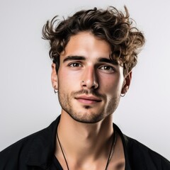 Obraz premium Beautiful model boy-man in a plain white studio, softly light. Suitable for diverse commercial projects