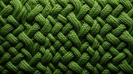  a close up view of a green knitted fabric with a braiding pattern on the side of the fabric. - obrazy, fototapety, plakaty