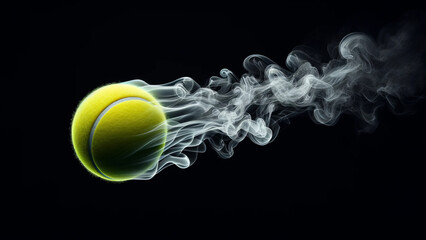 Tennis Ball Speed Captured in Ethereal Smoke Trail - obrazy, fototapety, plakaty