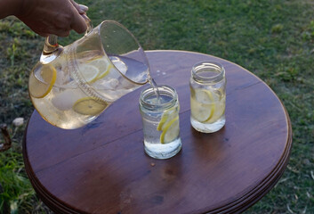 serving fresh lemonade in the garden