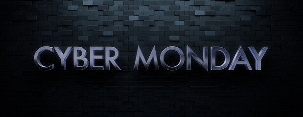 Offset Rectangle Tile Background with Glossy Cyber Monday Lettering. Luxury 3D Promotional Banner with copy-space.