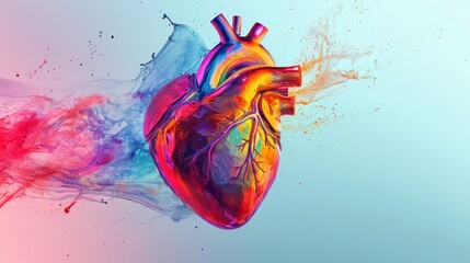 Colorful human heart. Hand drawn raster illustration for your realistic or symbolic design. - obrazy, fototapety, plakaty