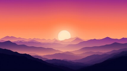  a sunset view of a mountain range with the sun rising over the top of the mountain range in the distance.