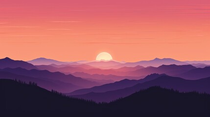 Fototapeta premium a sunset view of a mountain range with the sun setting in the distance and the mountains in the foreground.