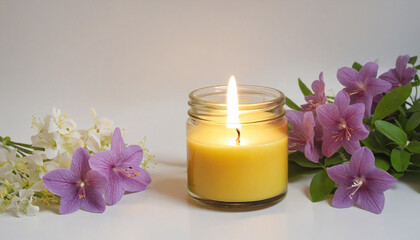 Obraz na płótnie Canvas Organic herbal aromatherapy candle for relaxation and nature's beauty