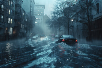 Natural disasters concept, floods and rain - obrazy, fototapety, plakaty