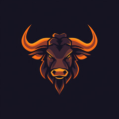 Flat vector logo of a powerful wild ox