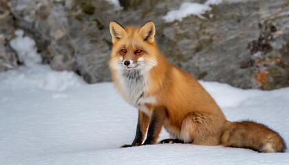 Naklejka na ściany i meble Fox sits in the snow