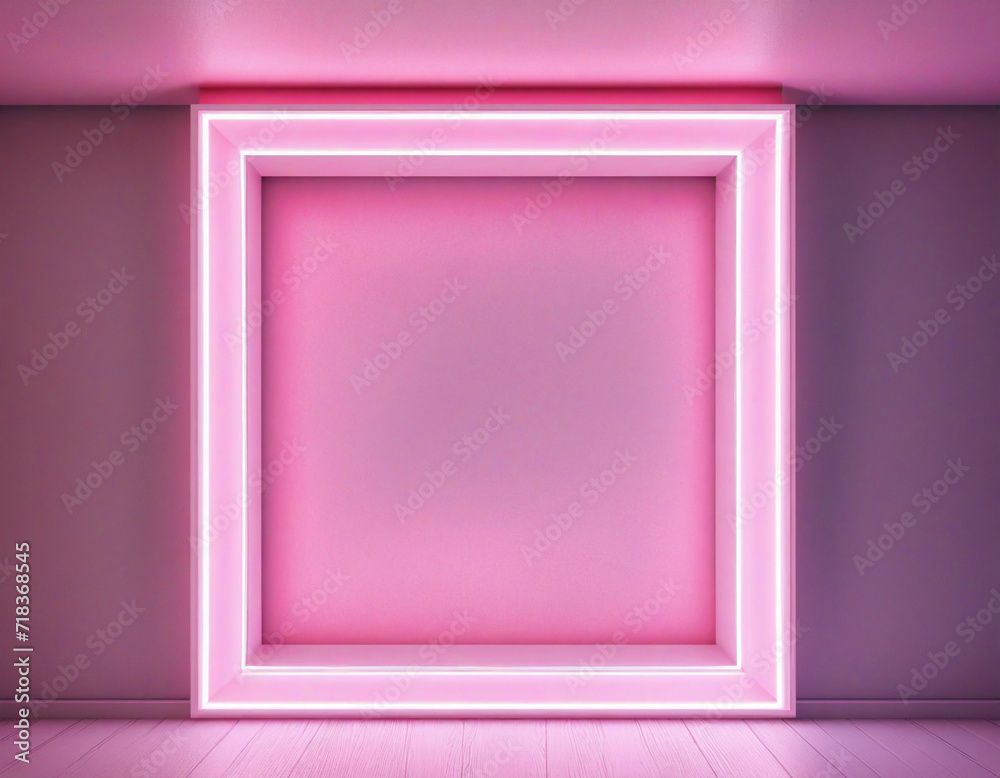 Canvas Prints abstract geometric design with neon square frame and glowing stormy cloud in pink and blue light.
