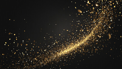 Shimmering particles and sparkles on dark background, glamorous black backdrop with glittering...