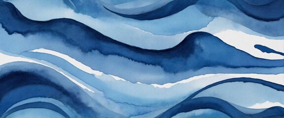 Dark blue watercolor stain. Abstract stripe shape. - obrazy, fototapety, plakaty