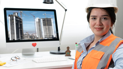young civil engineer woman at working place 