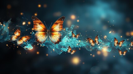 Beautiful butterfly on a blue background. 3d rendering