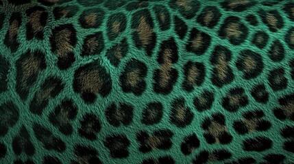 Close-up of green leopard fur print background. Animal skin backdrop for fashion, textile, print, banner