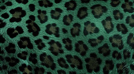 Obraz premium Close-up of green leopard fur print background. Animal skin backdrop for fashion, textile, print, banner