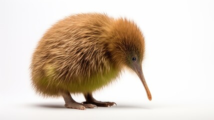  a close up of a small bird on a white background with a blurry look on it's face.
