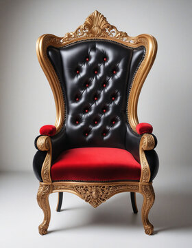 Luxurious black and red throne chair PNG isolated on transparent background