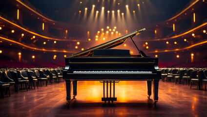 elegance black piano in the concert hall
