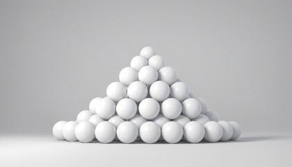 Minimalist geometric design with white balls and a triangular pyramid, rendered in 3D.