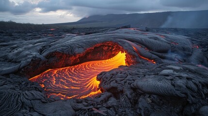 active lava from burning volcano