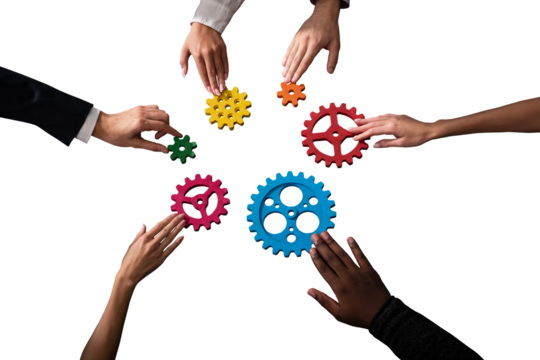 Business team connect pieces of gears as teamwork and partner - Powered by Adobe