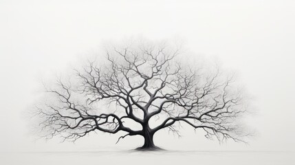  a black and white photo of a tree with no leaves and no leaves on the branches, in the snow.