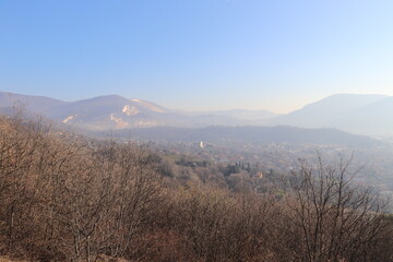 mountains in the fog