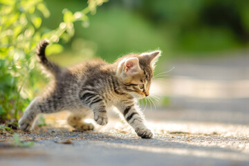 Obraz premium A kitten chasing its own tail in circles and falling over