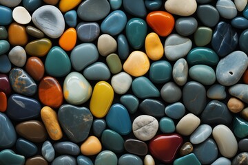 Pebble Mosaic, Vibrant Blue, Amber Gemstones Create Colorful Stone Patterns on Diverse Backgrounds