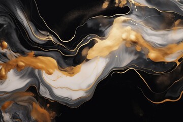 Abstract Black Gold Marble, Luxury Pattern, Fluid Art Painting, Background Wallpaper Decoration - obrazy, fototapety, plakaty