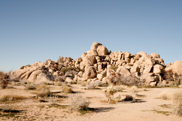 Fototapeta na wymiar Color photo of desert boulders with on clear blue sky, american southwest