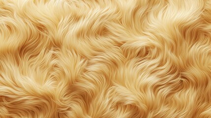 Close up of beige fur texture top view background. Sheep fluffy animal skin print, wool for fashion, banner