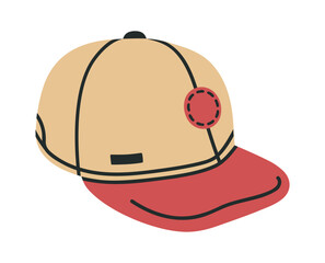 Flat baseball cap. Textile sport headwear, unisex fashion accessory hand drawn flat vector illustration. Baseball cap with visor