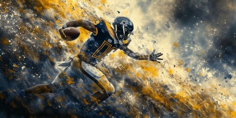 a football player is running the ball across the field Generative AI - obrazy, fototapety, plakaty