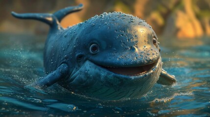 Fototapeta premium Cute blue whale 3d animation