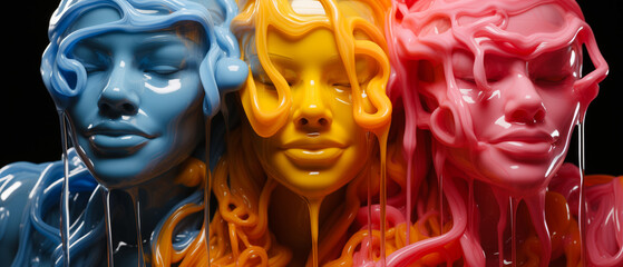 Portrait of a group of women covered in liquid paint - 718377120