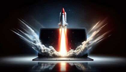 Rocket Launch Creative Concept from Laptop Screen