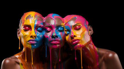 Portrait of a group of women covered in liquid paint - 718377377