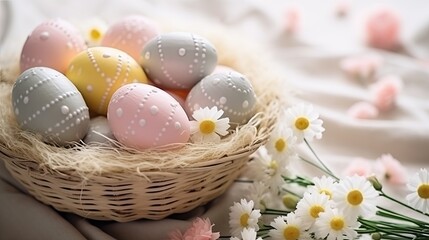 Obraz na płótnie Canvas Easter basket with colored eggs