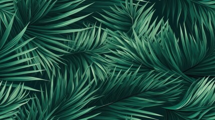  a close up view of a green palm leaf wallpaper with a large amount of green leaves on a dark green background.