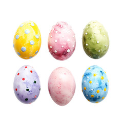 Cluster of Adorned Easter Egg Watercolor Dots, Playfully Colored Easter Eggs, Isolated on Transparent Background, PNG