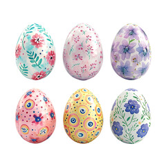 Assortment of Adorned Easter Egg Watercolor Dots, Vibrantly Painted Easter Eggs, Isolated on Transparent Background, PNG