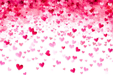 Fototapeta na wymiar A pattern of pink and red hearts on a white background with a border of small hearts